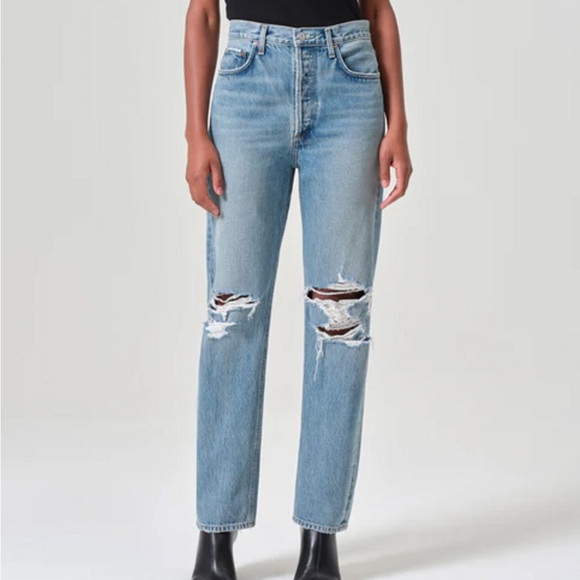 AGOLDE '90s Pinch Waist Ripped High Waist Straight Leg Jeans 25 Distressed - Picture 1 of 14